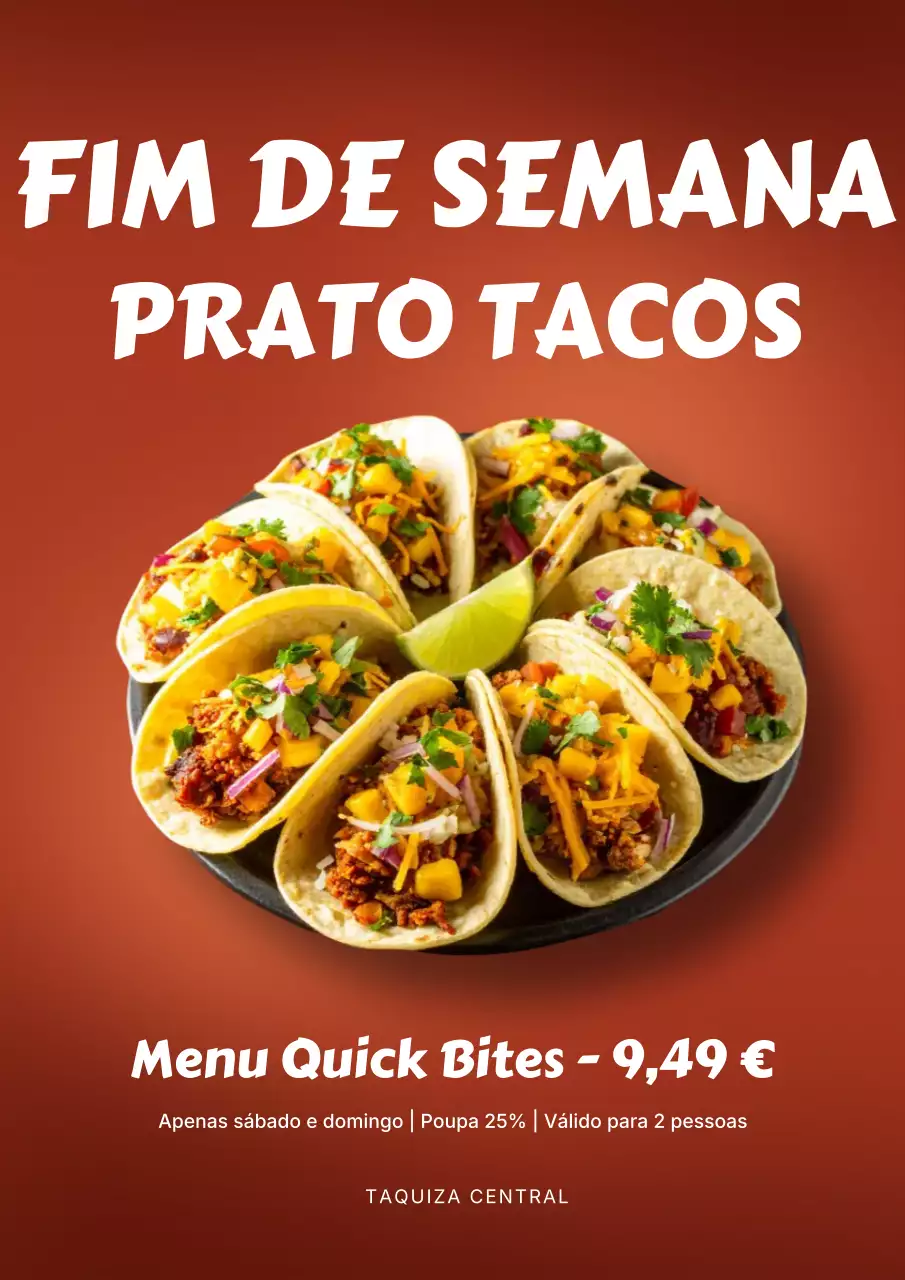 Cartaz promocional do cardápio do Orange Bold Taco