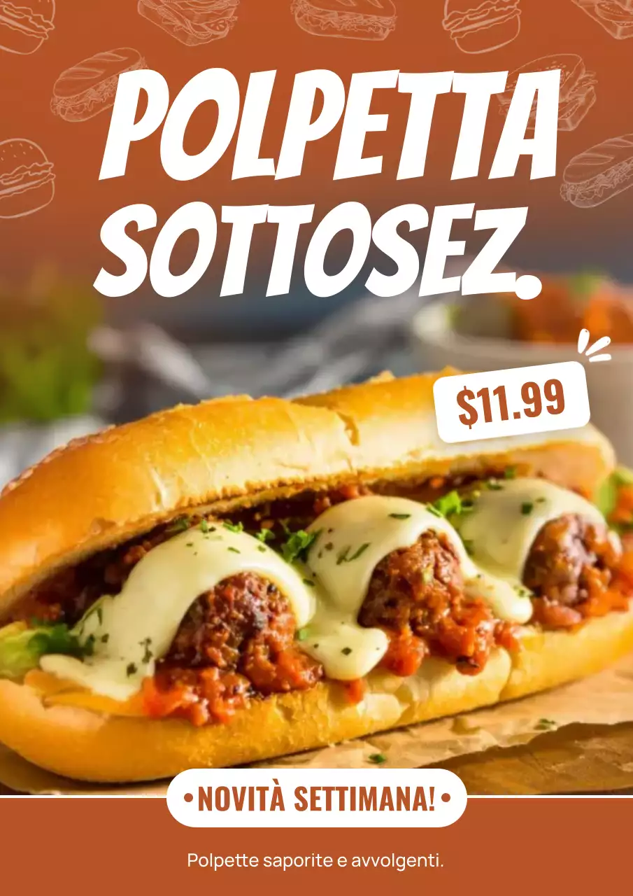 Manifesto promozionale del panino arancione audace