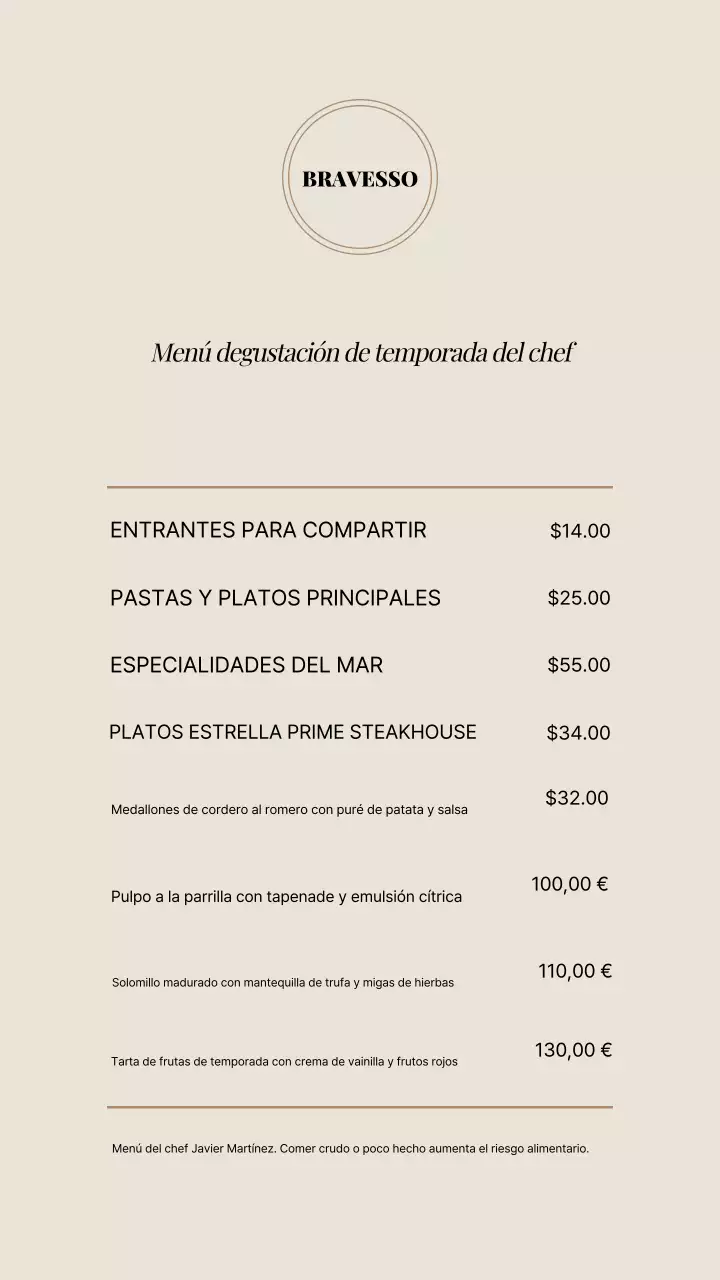 Anuncio de menú elegante en beige: Historia de Instagram