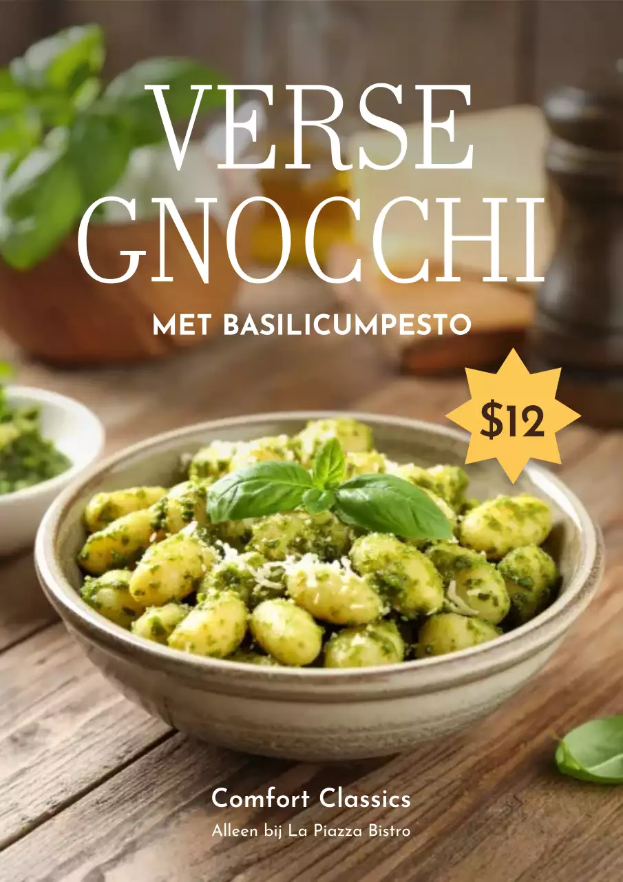Groene rustieke gnocchi promotieposter