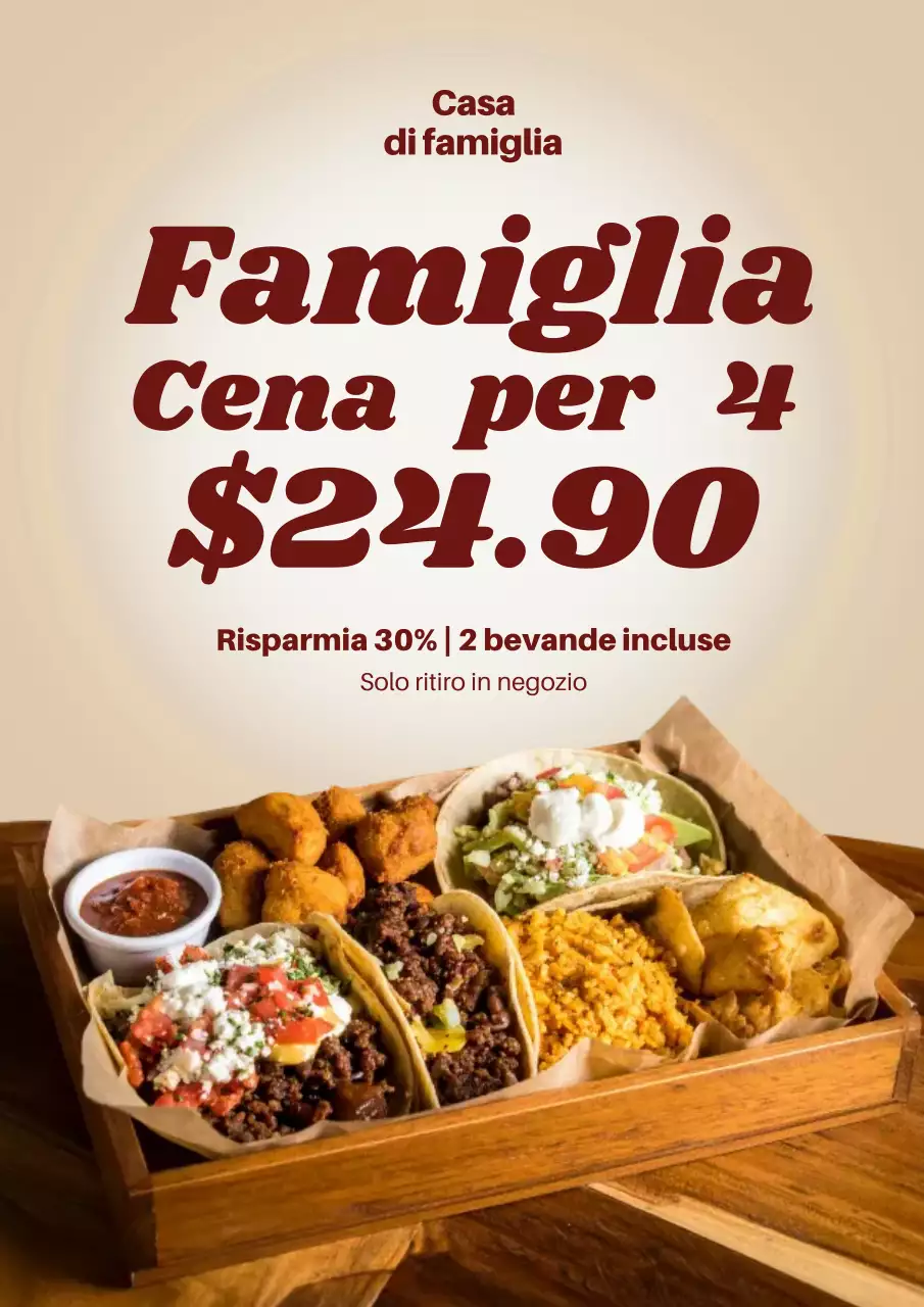 Manifesto promozionale del menu rustico per famiglie marrone