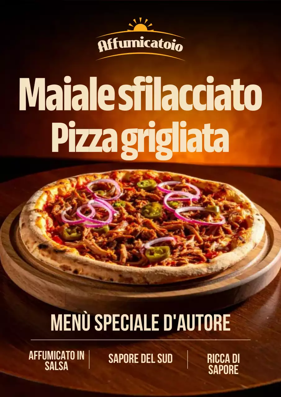 Poster del menu della pizza rustica marrone