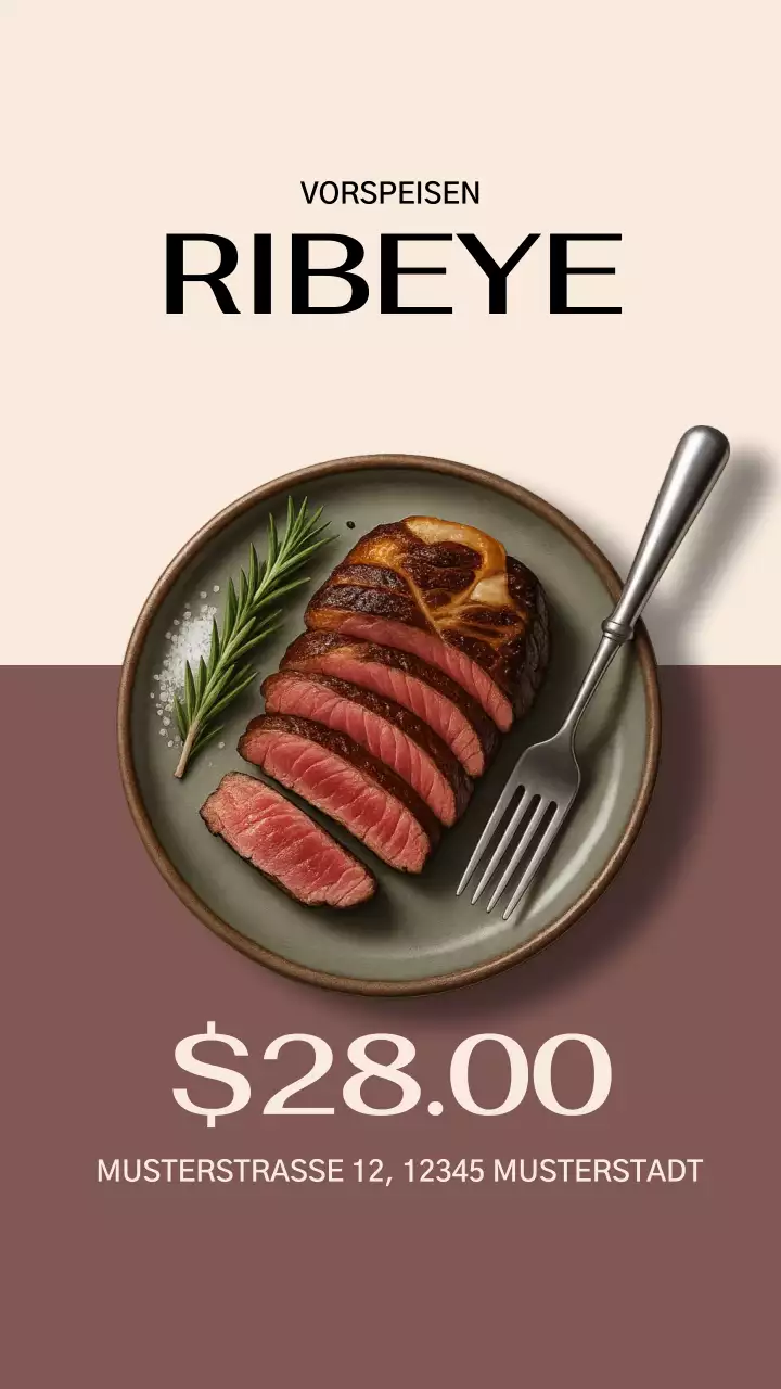 Instagram-Beitrag zum Beige Modern Steak Menu