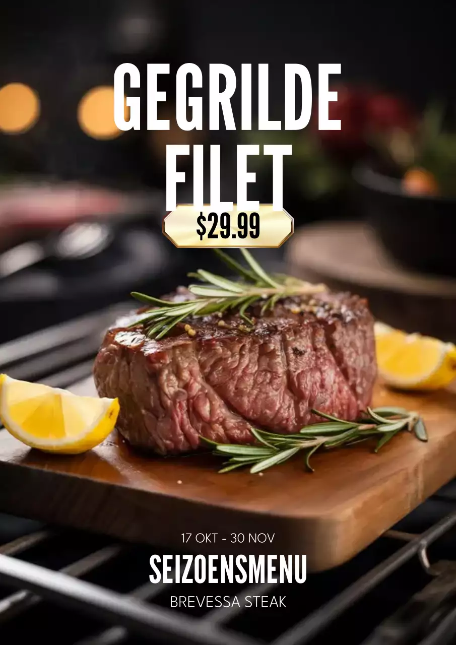 Bruine Rustieke Steak Menu Poster