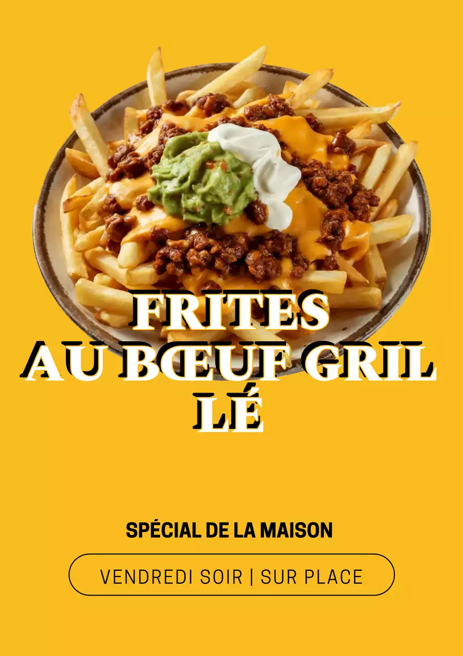 Affiche promotionnelle de frites jaunes et audacieuses