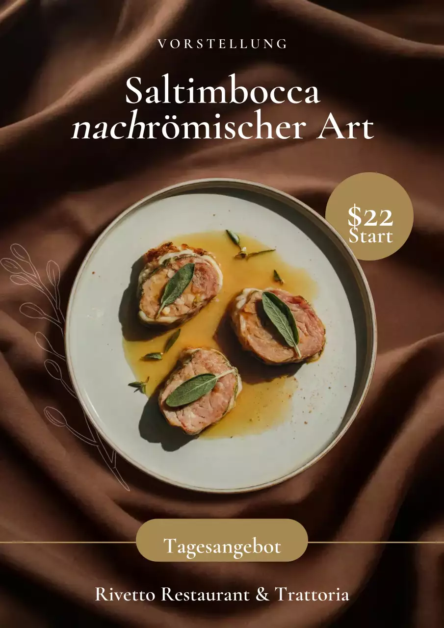 Braunes elegantes Lebensmittel-Anzeigenmenü-Plakat