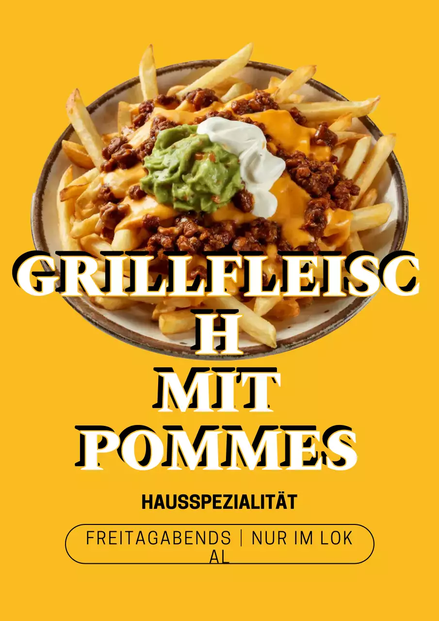 Gelbes, kräftiges Pommes-Werbeplakat