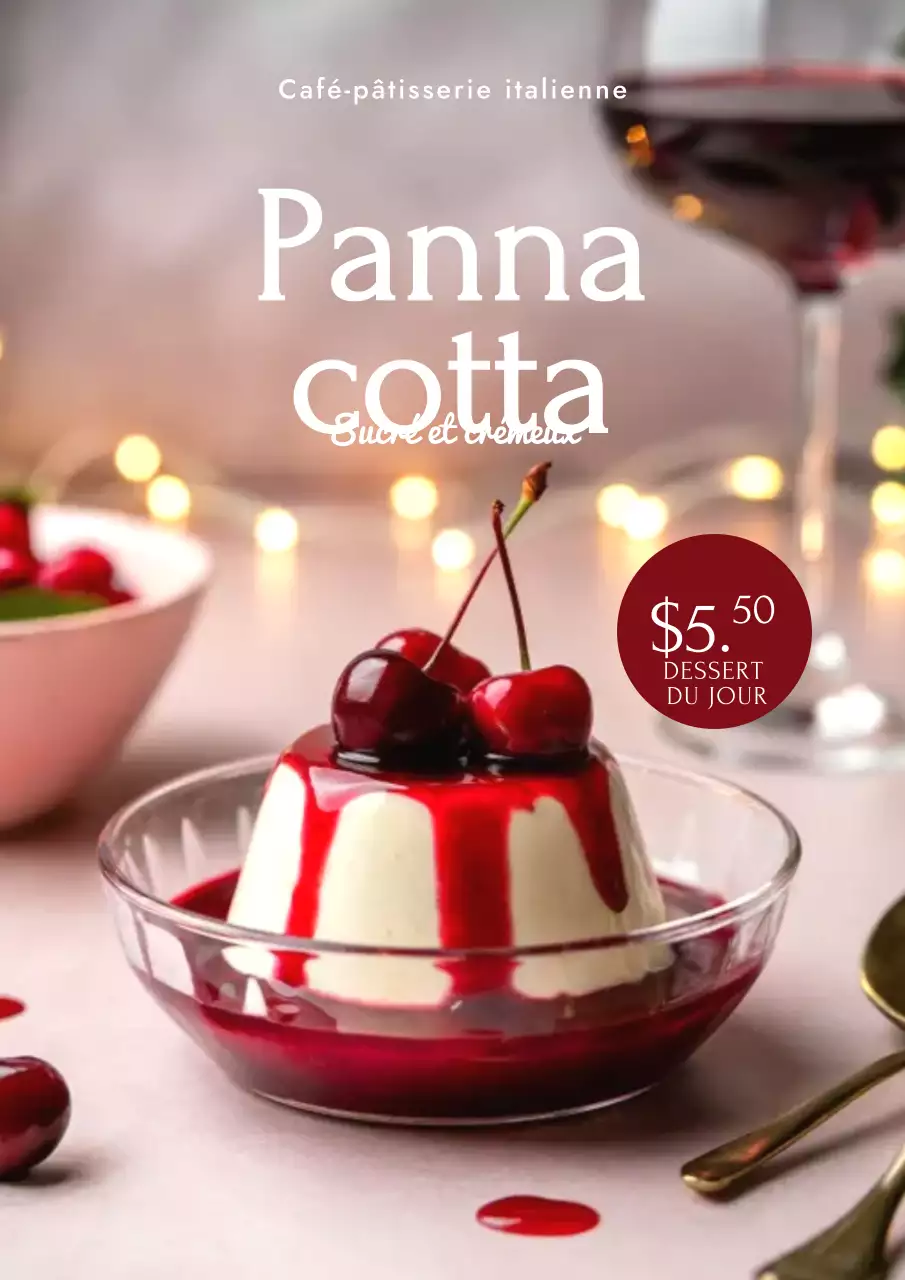 Affiche de promotion du menu de desserts élégants rouges