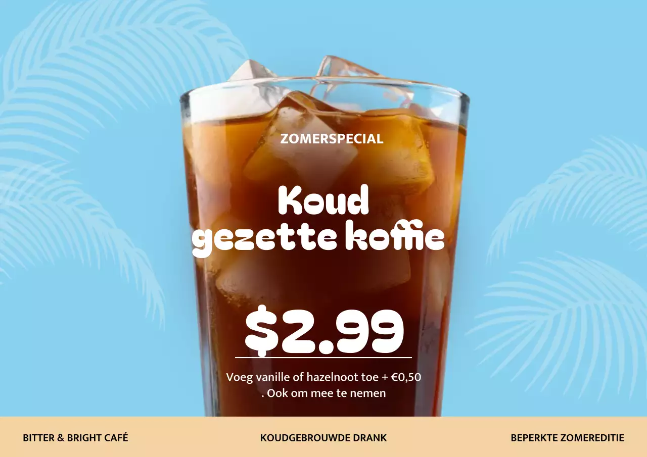 Blauwe Trendy Cold Brew Promotieposter
