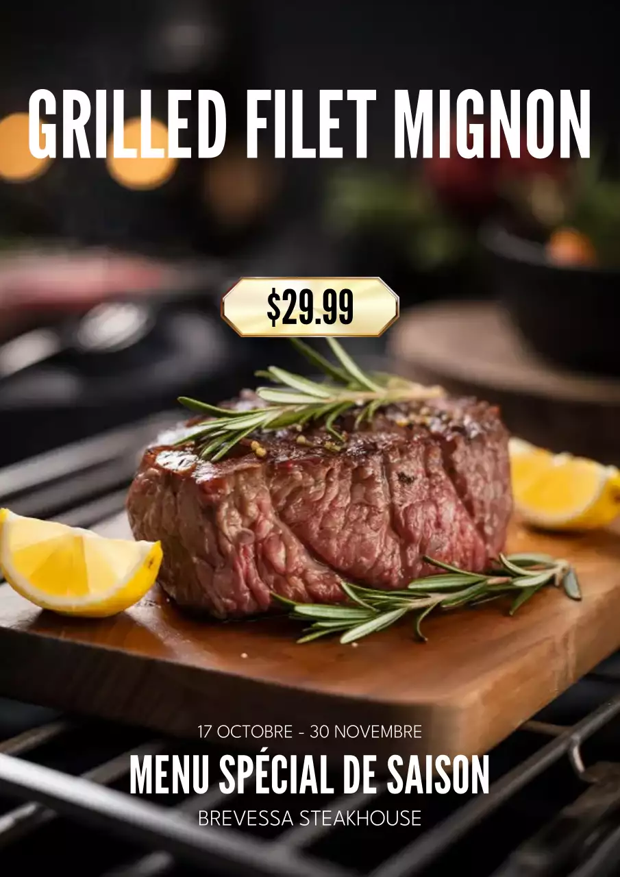 Affiche du menu du steak rustique brun