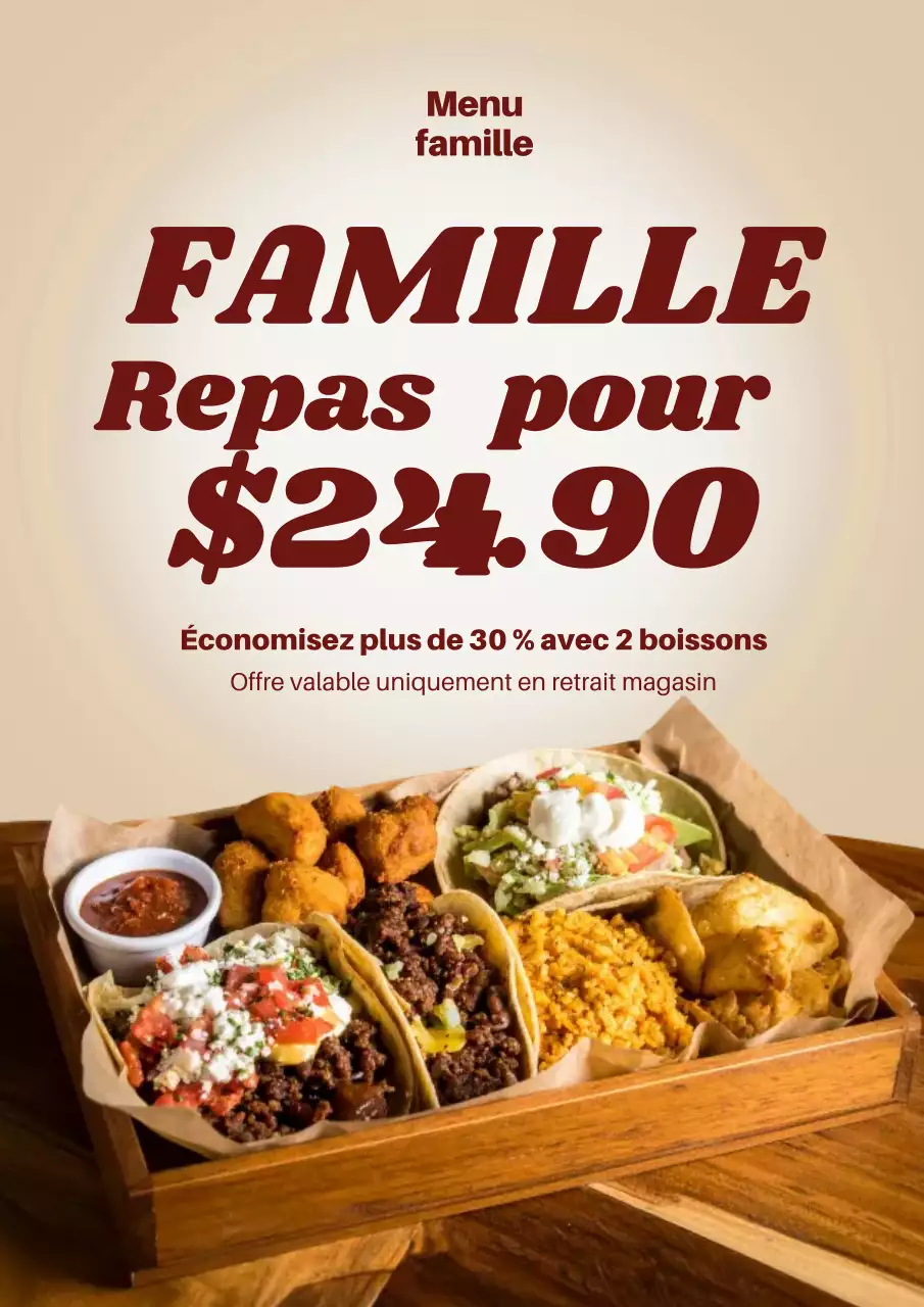 Affiche promotionnelle du menu familial rustique marron