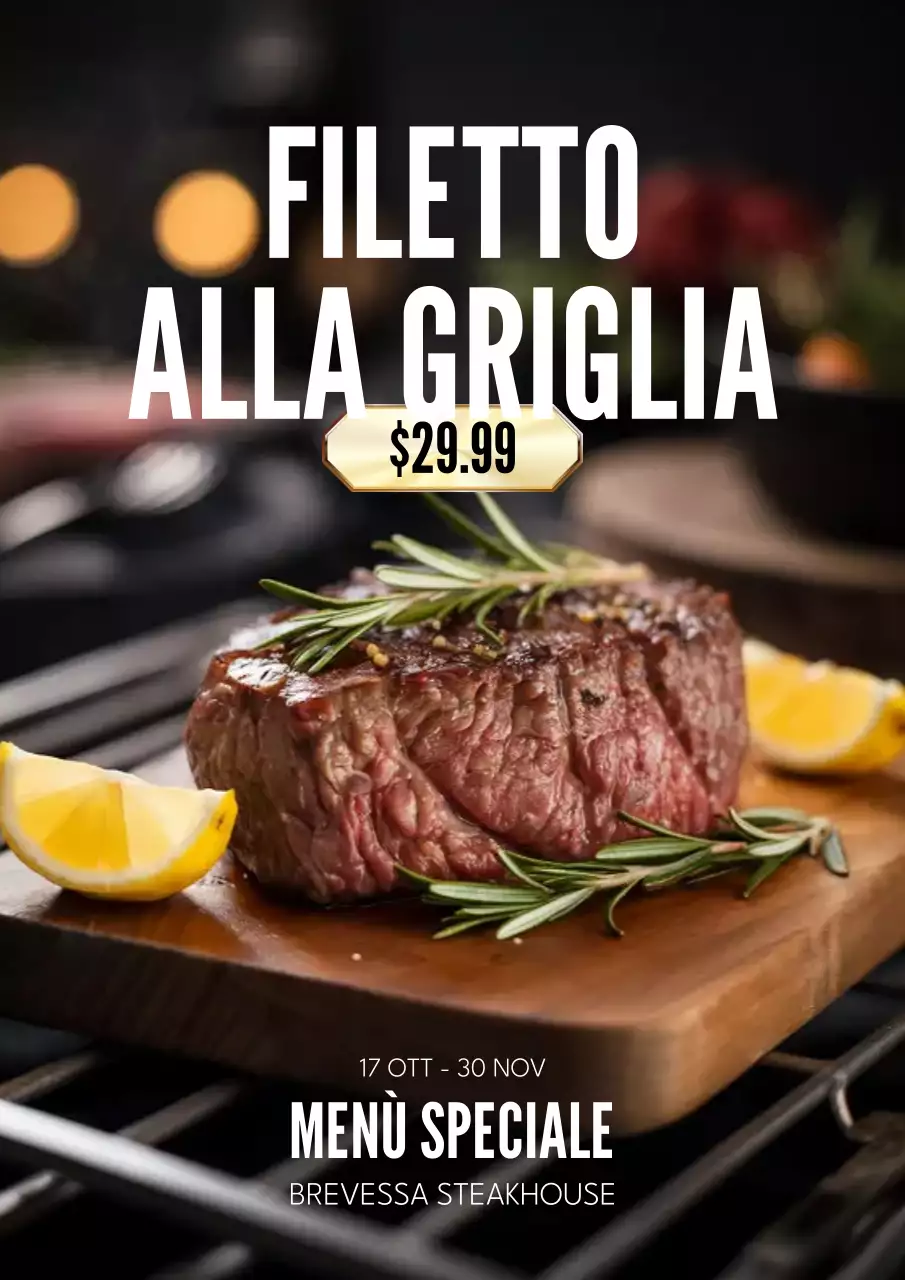 Poster del menu della bistecca rustica marrone