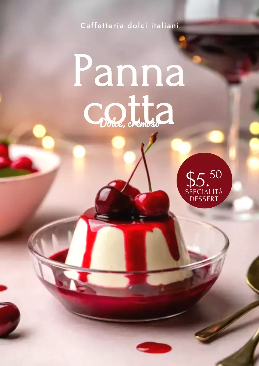 Poster del menu promozionale del dessert elegante rosso