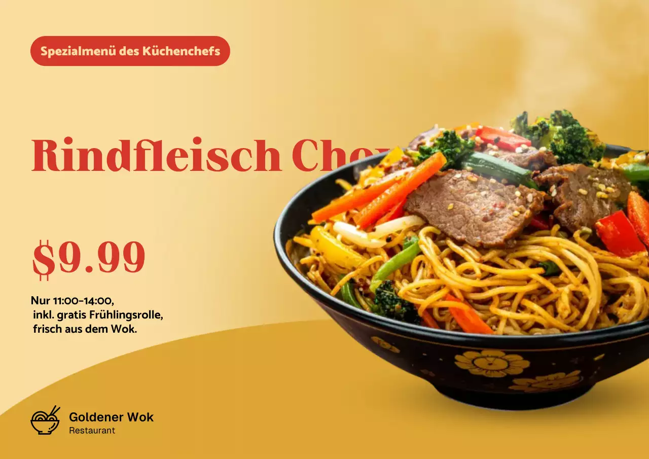 Gelbes Werbeplakat für traditionelle Lebensmittel