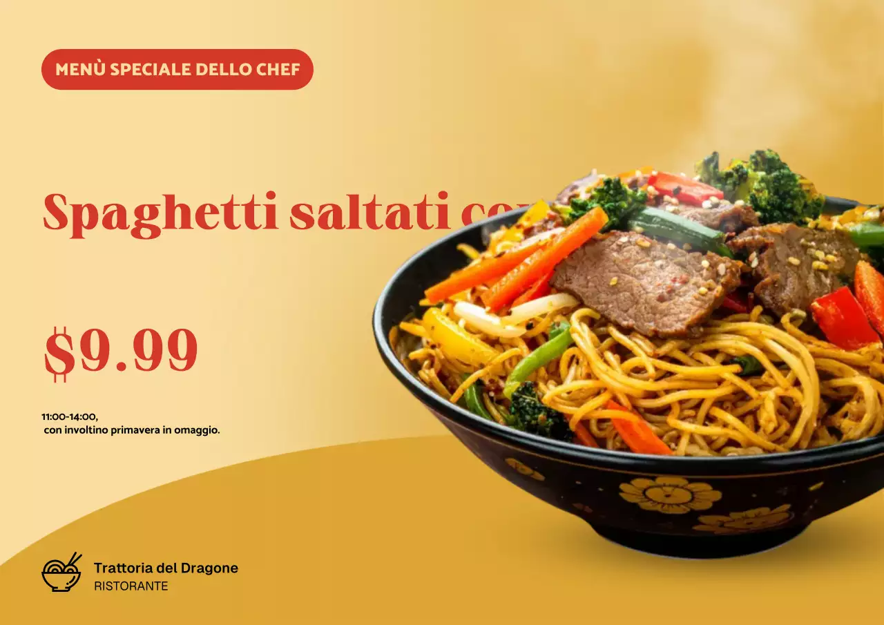 Manifesto promozionale del cibo tradizionale giallo