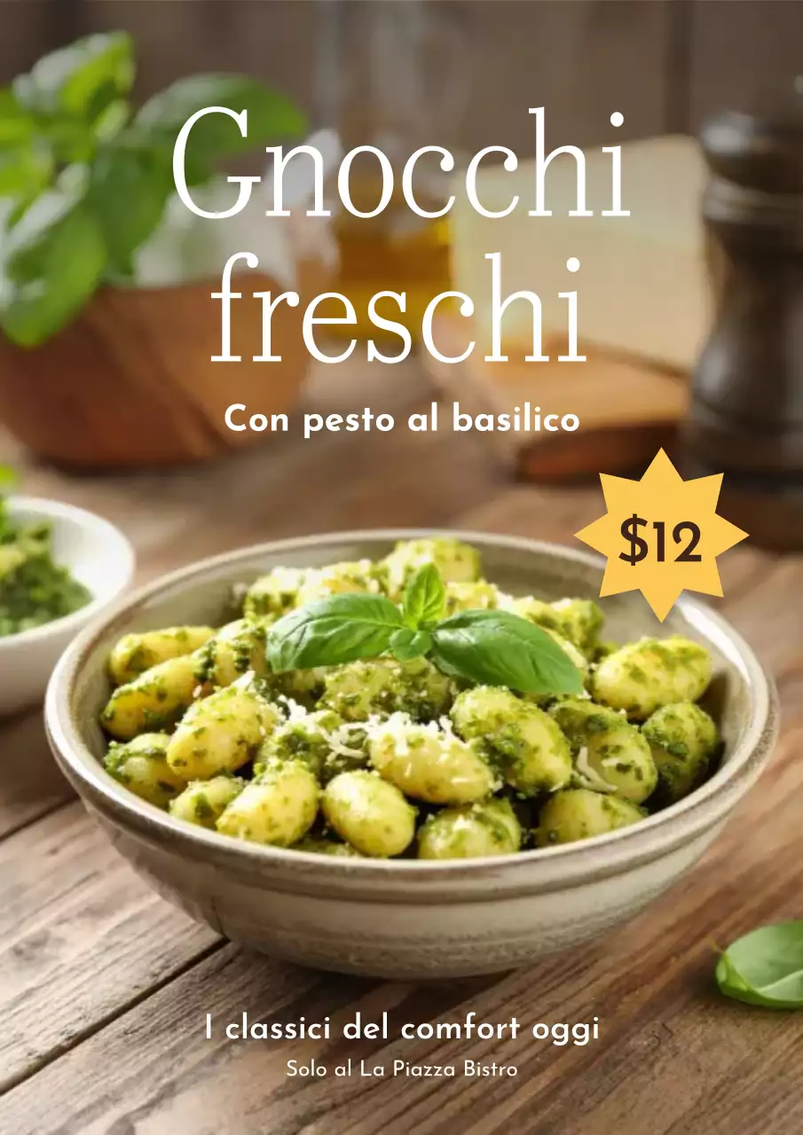 Poster promozionale per gnocchi rustici verdi