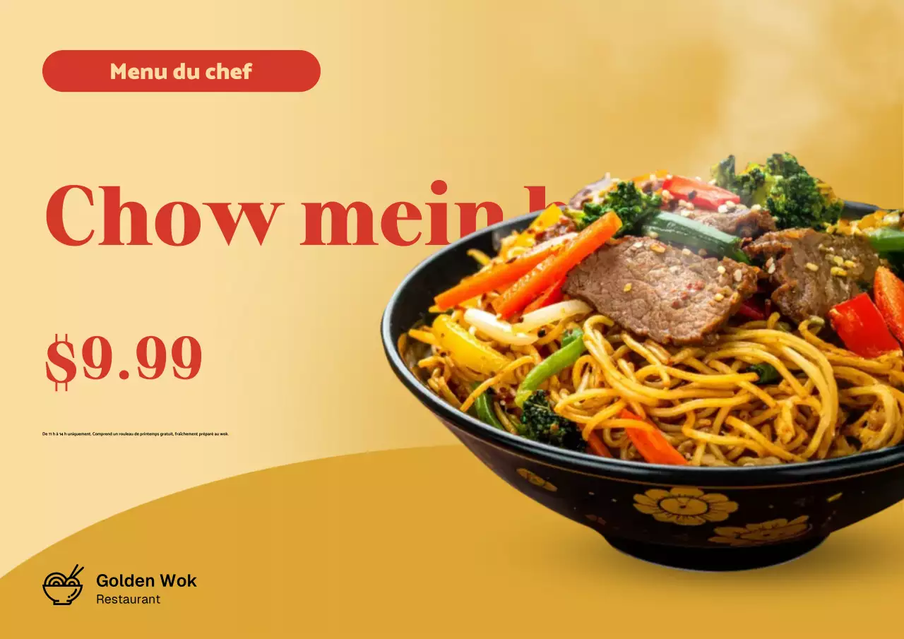 Affiche jaune de promotion de la nourriture traditionnelle