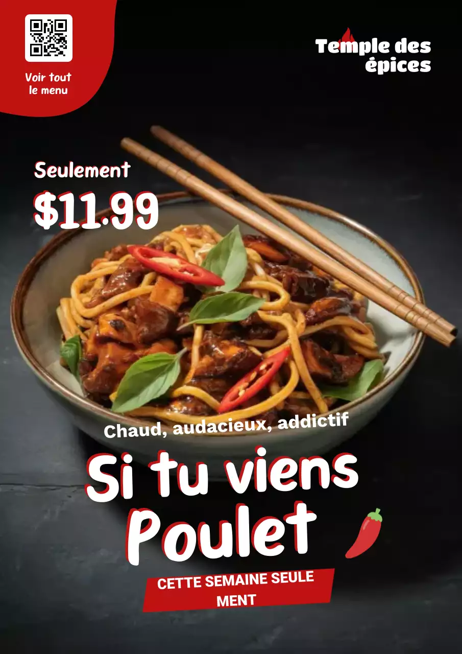 Affiche promotionnelle du poulet rouge audacieux