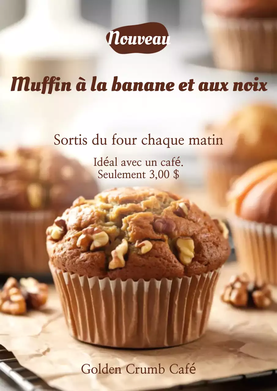 Affiche de promotion du menu des muffins rustiques bruns