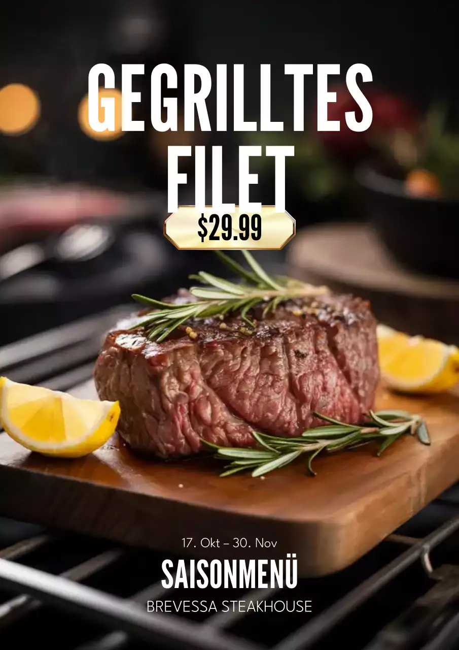 Braunes rustikales Steak-Menü Poster