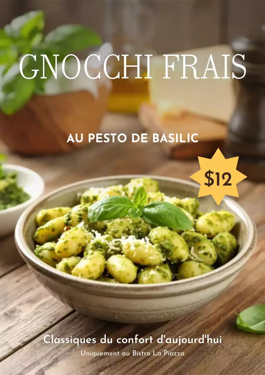 Affiche promotionnelle de gnocchis rustiques verts