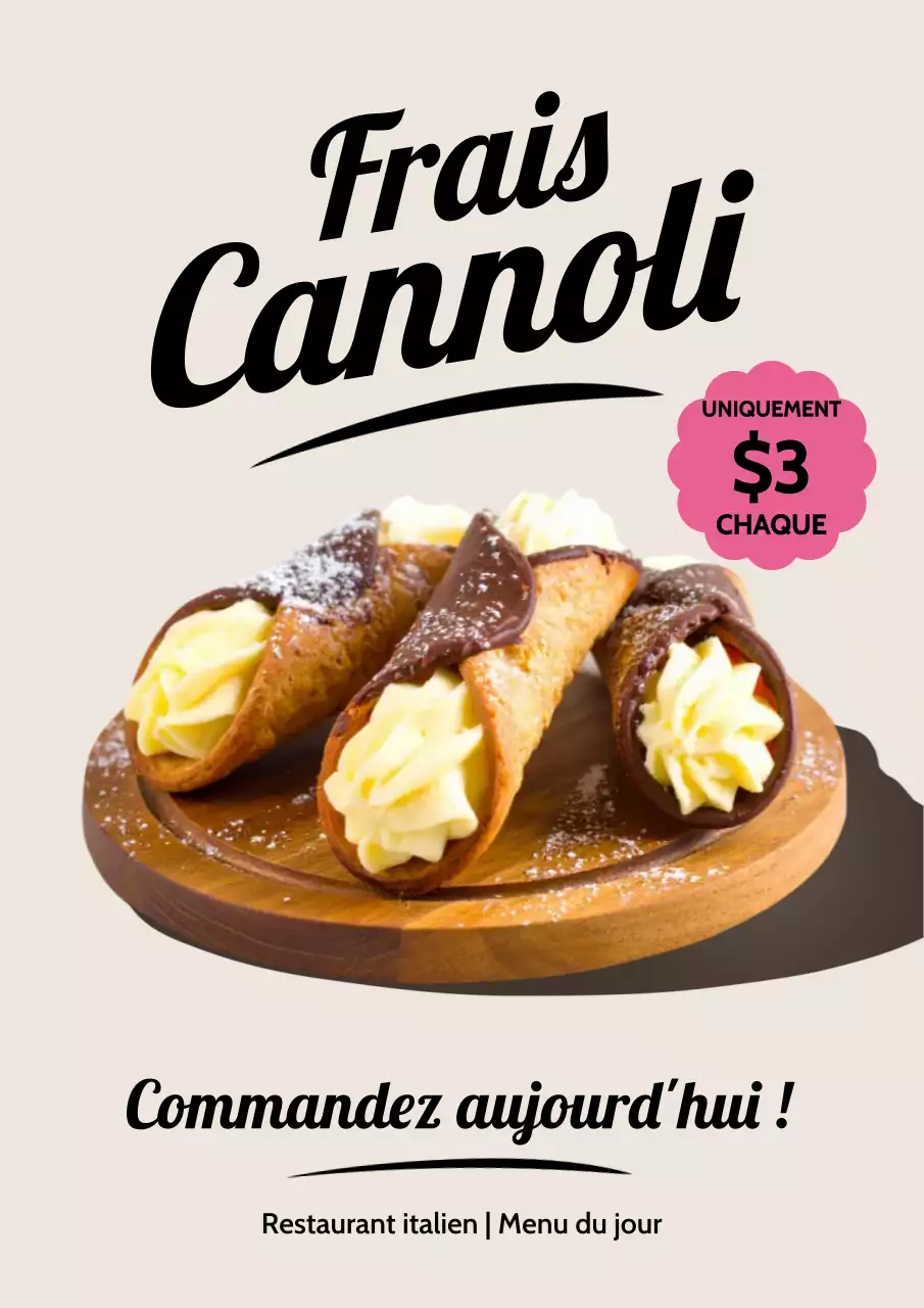 Affiche publicitaire beige pour un dessert classique