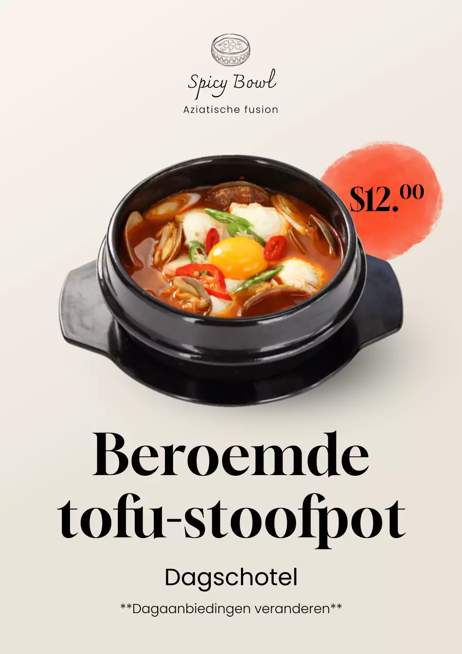 Beige elegante tofu menuposter