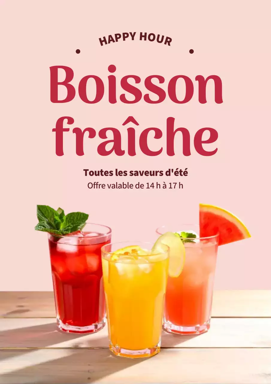 Affiche de promotion de boissons modernes roses
