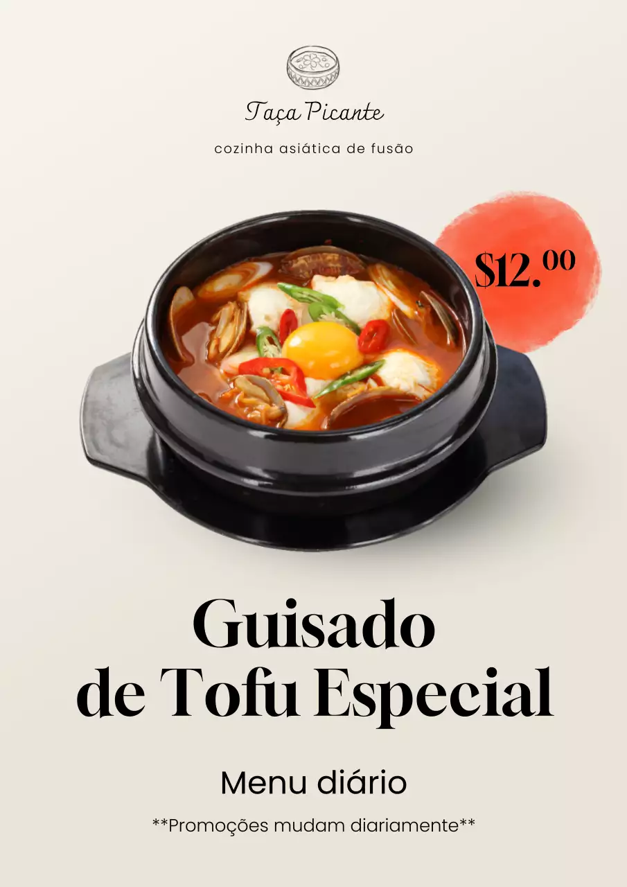 Pôster de menu de tofu elegante bege