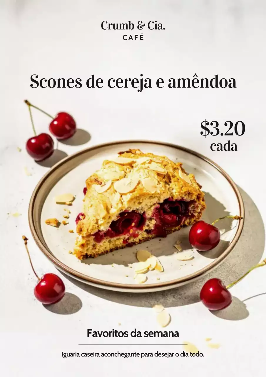 Cartaz promocional de padaria minimalista branco