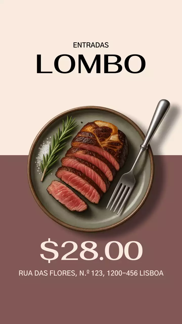Postagem no Instagram do cardápio de carnes modernas bege