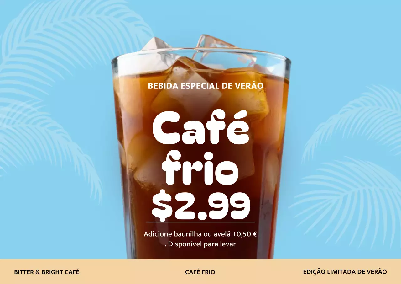 Cartaz promocional de Cold Brew da moda azul