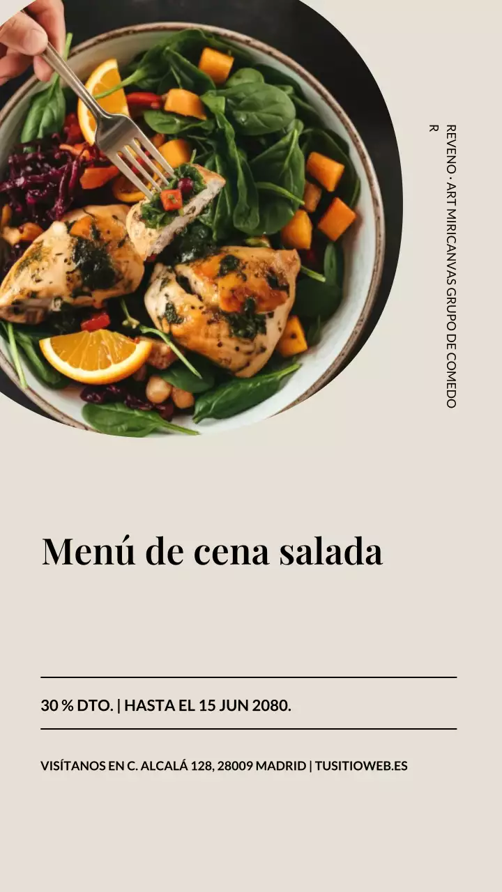 Publicación de Instagram para promocionar el menú de cena moderno en beige