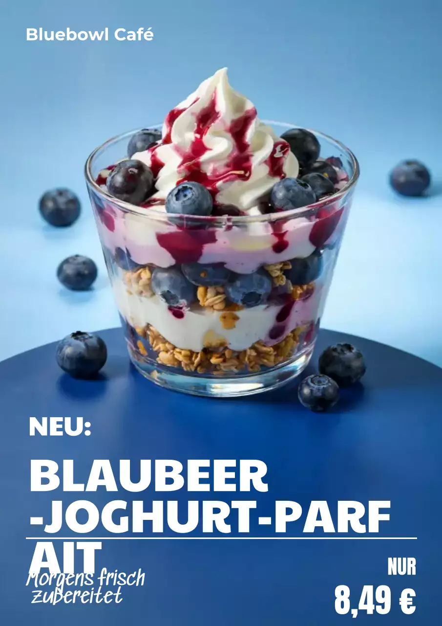 Blaues modernes Dessert-Werbungsplakat
