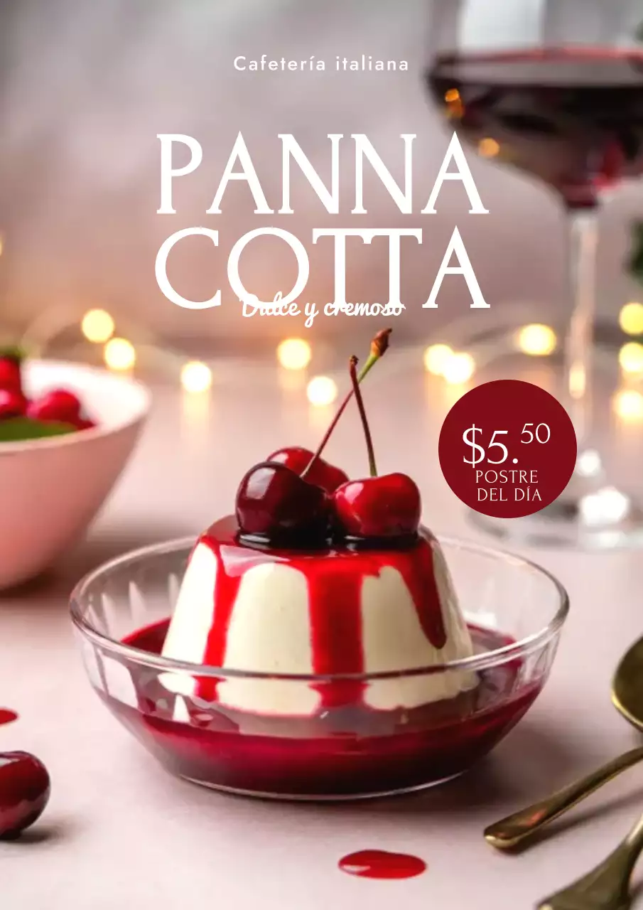 Cartel elegante de menú promocional de postres en rojo