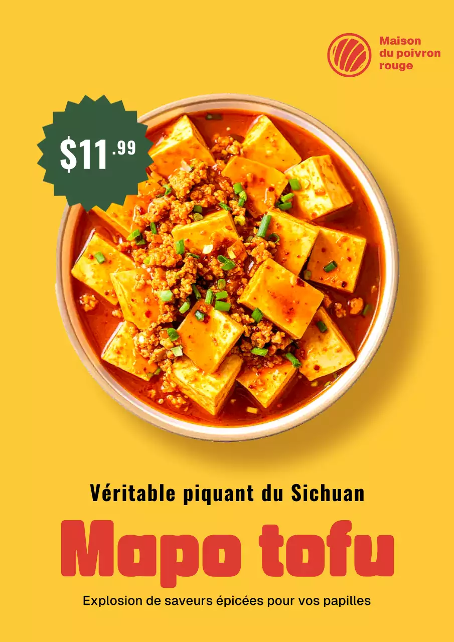 Affiche publicitaire jaune moderne pour le tofu