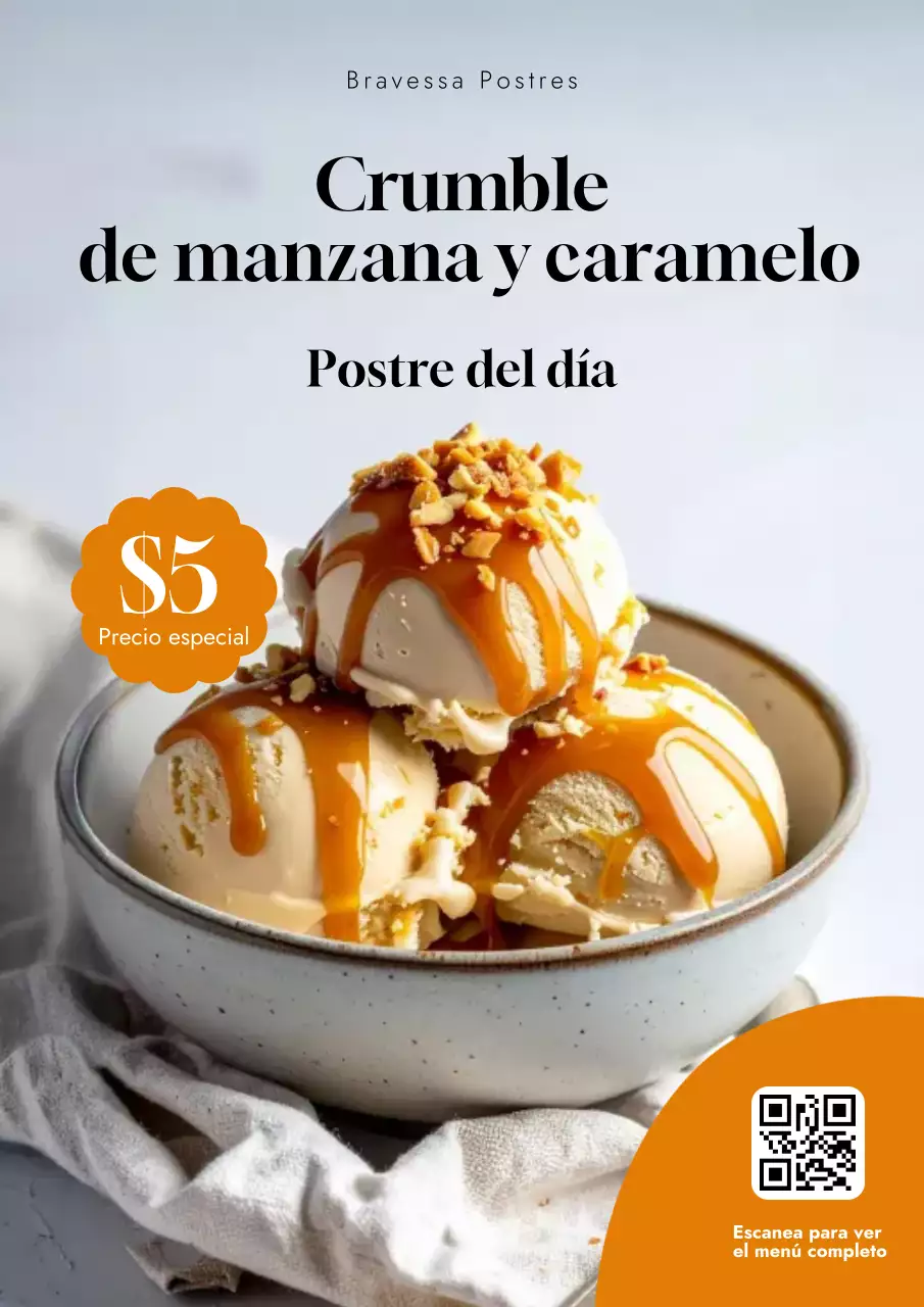 Póster promocional de postres modernos de color naranja