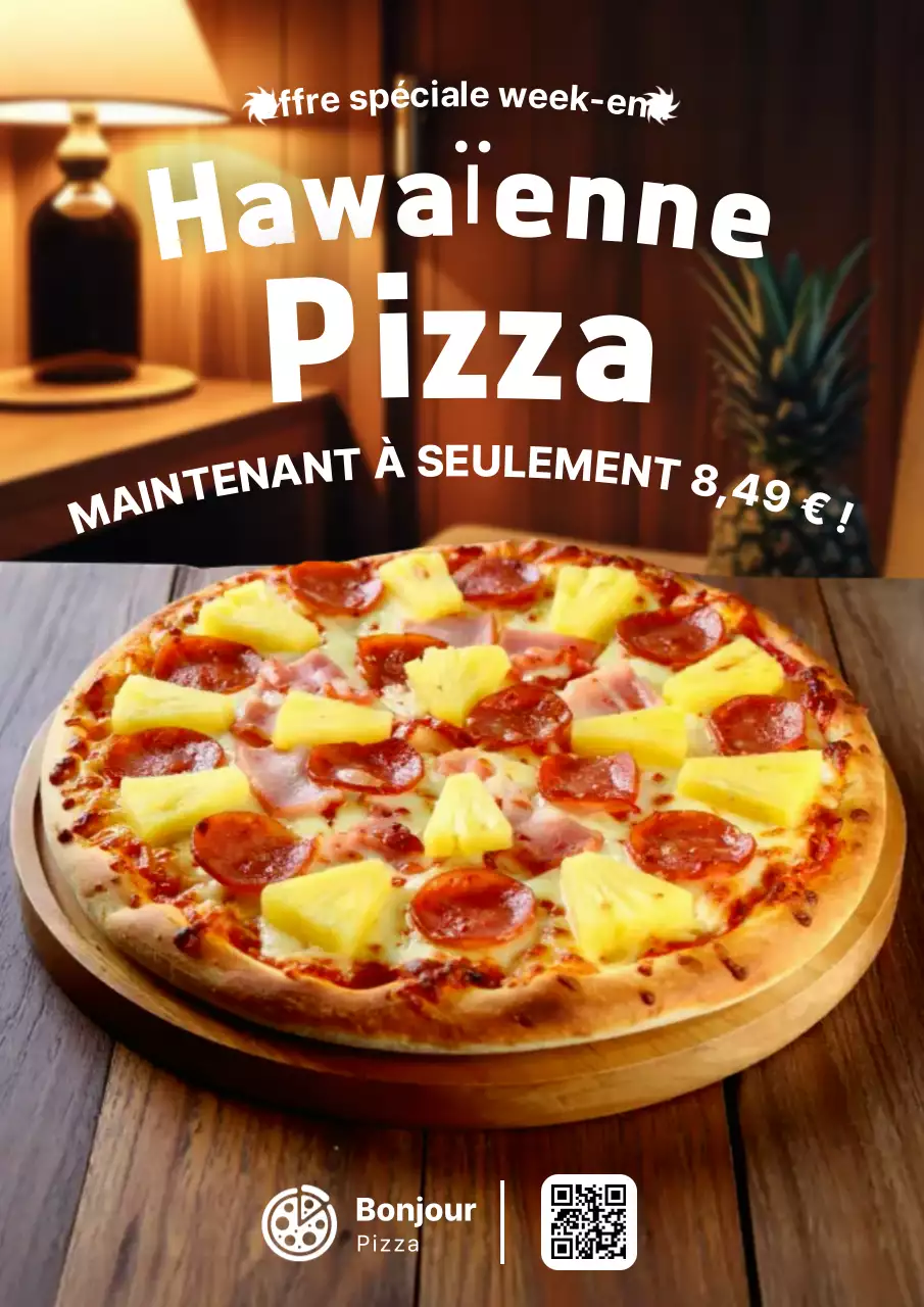 Affiche promotionnelle de pizza rétro marron