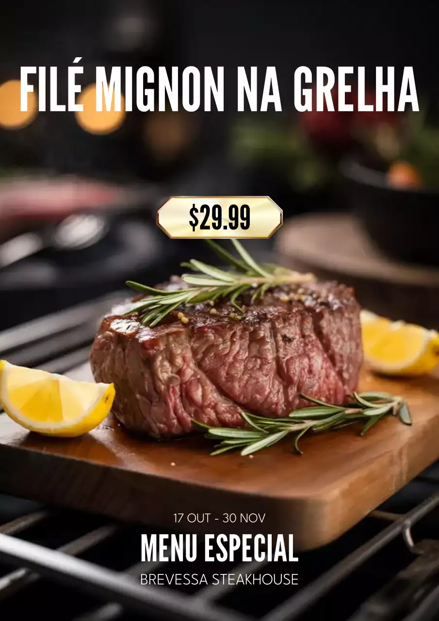Cartaz do cardápio do Brown Rustic Steak