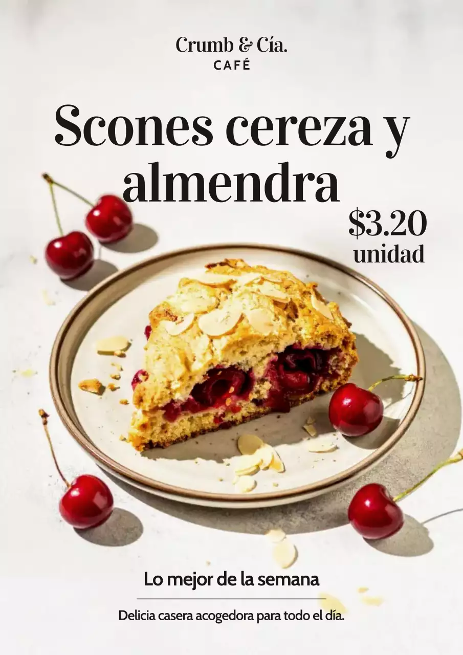 Póster promocional de panadería minimalista en blanco