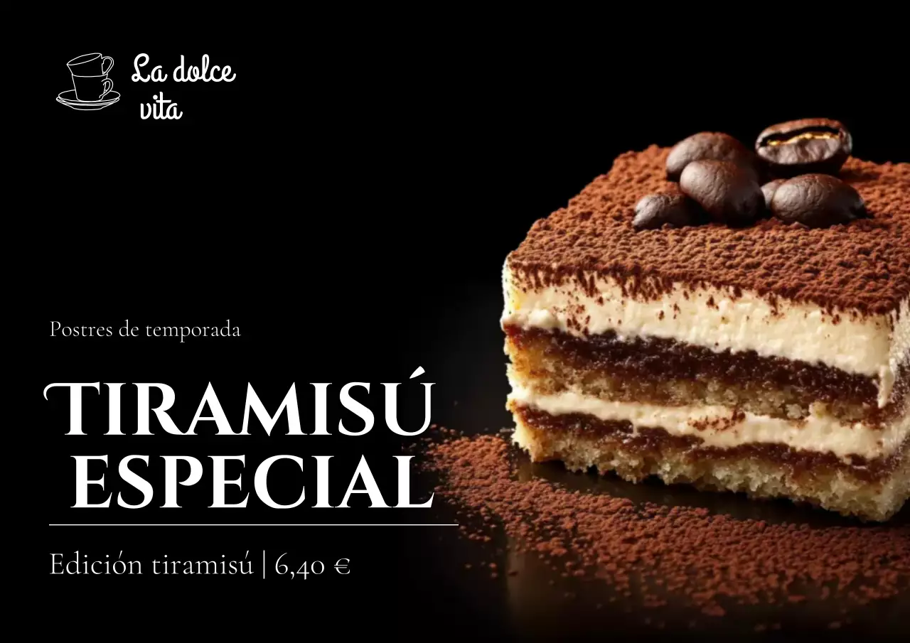 Cartel elegante de menú promocional de postres en color marrón