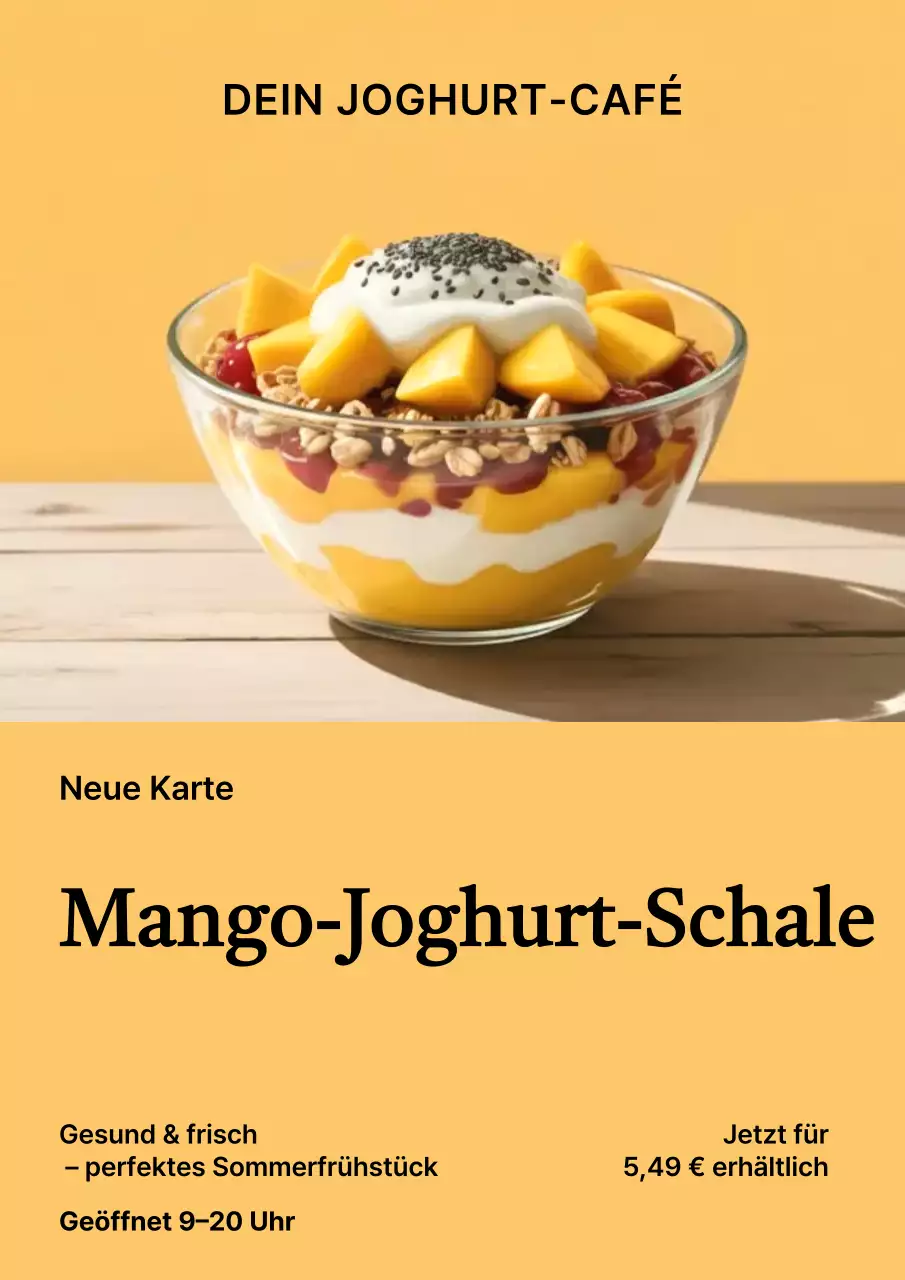 gelbes modernes Joghurtmenü