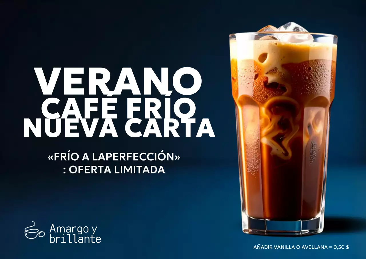 Póster promocional del menú de café moderno azul