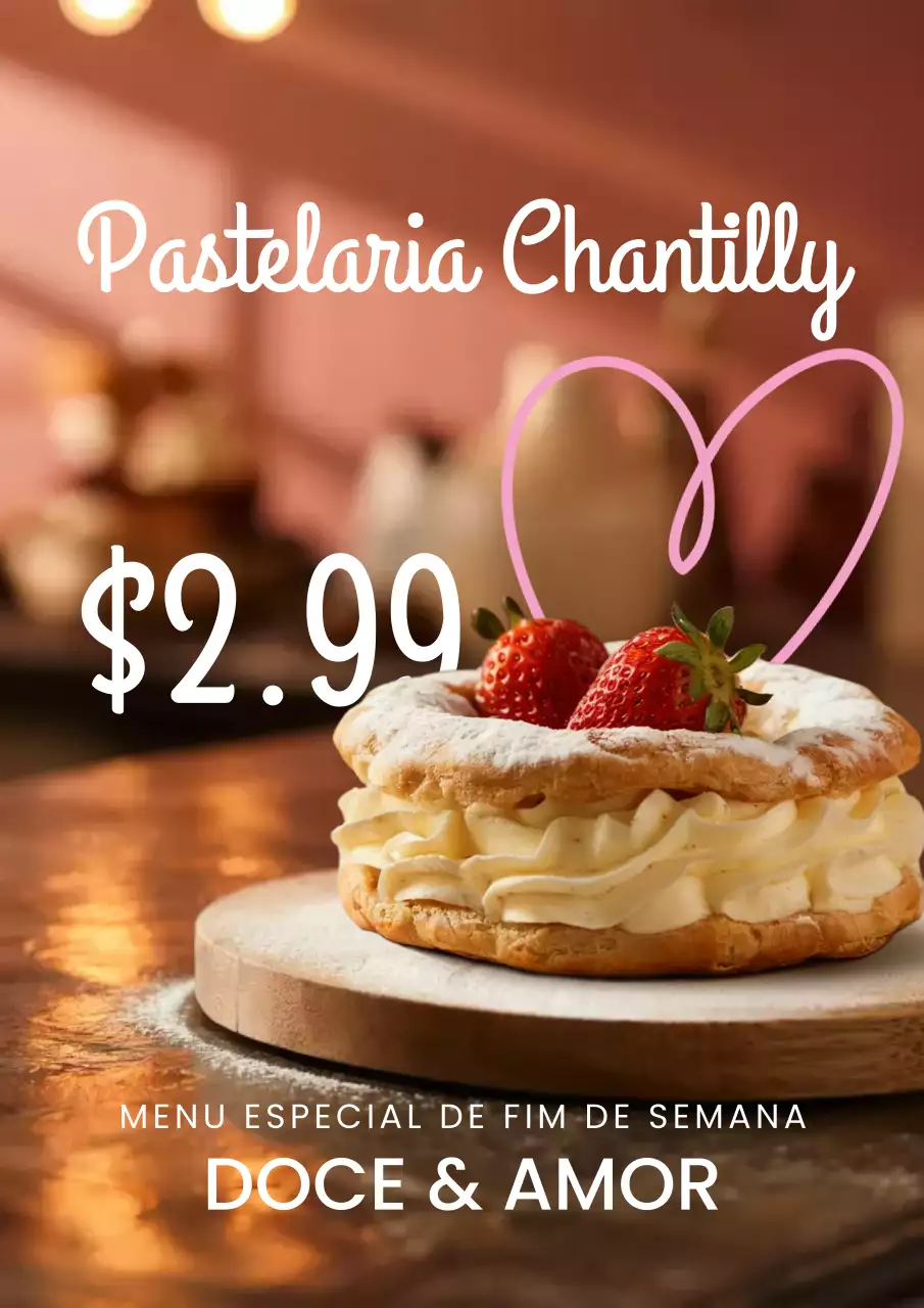 Cartaz promocional de cardápio de pastelaria elegante bege