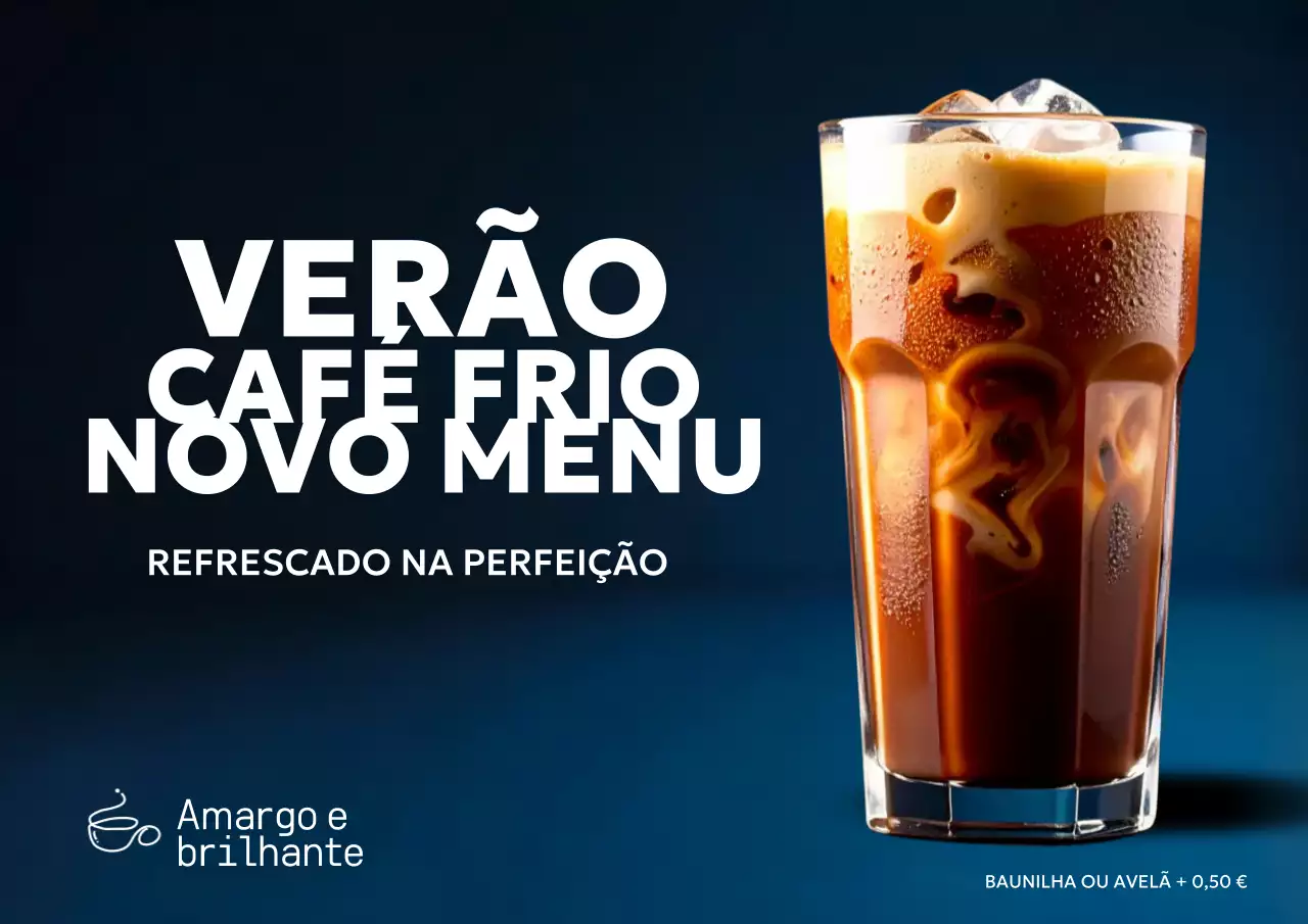 Cartaz promocional do cardápio do Blue Modern Coffee