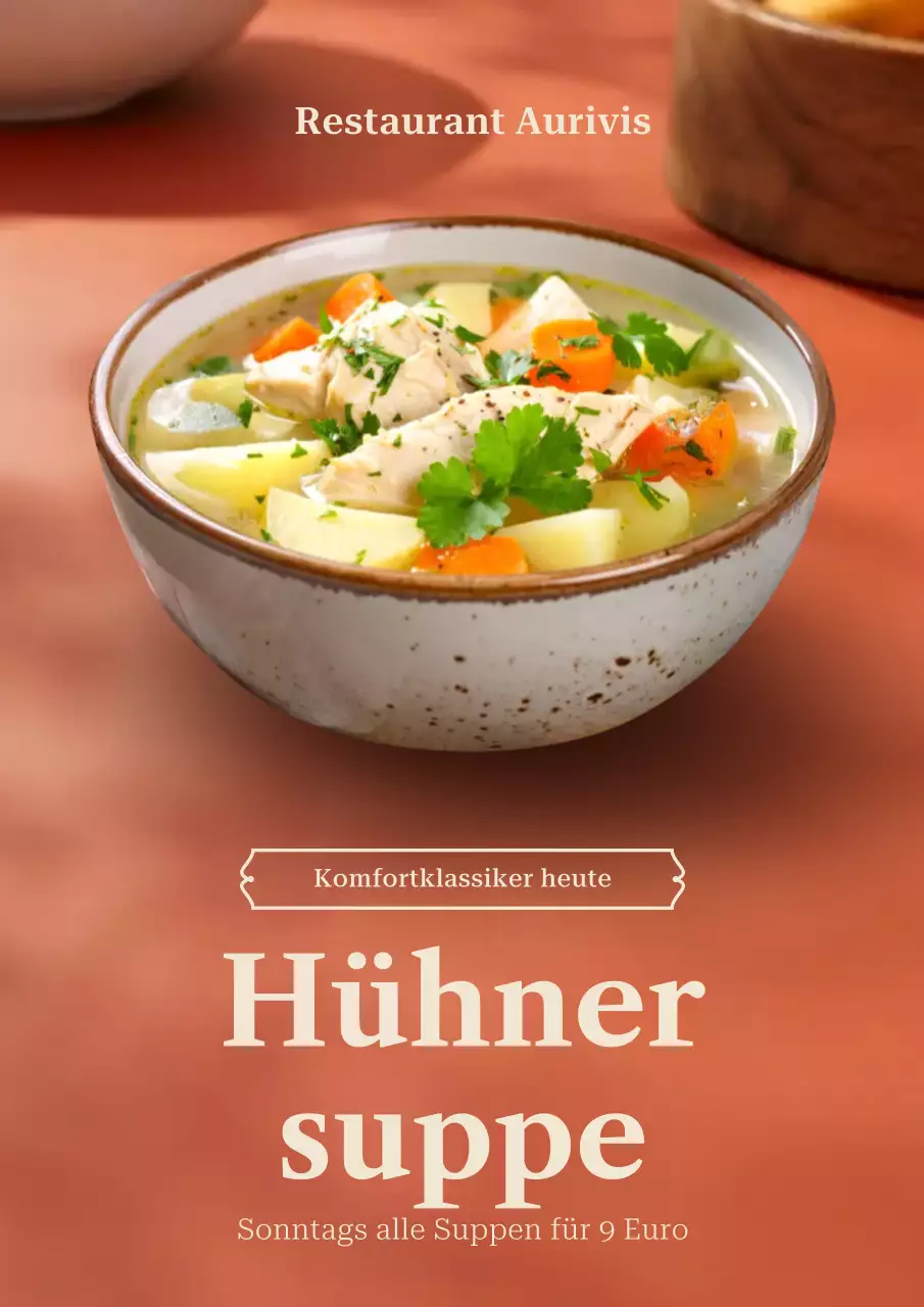 Beiges rustikales Hühnersuppe-Werbeplakat