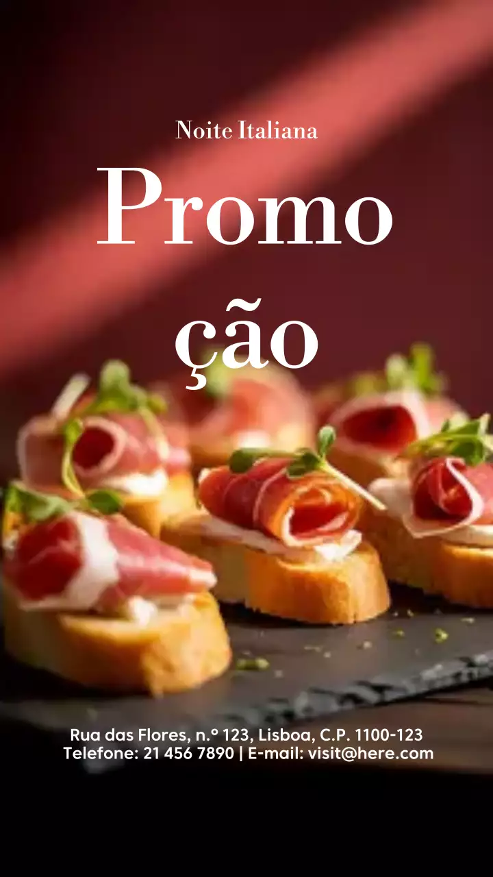História do Instagram para promoção do cardápio italiano Red Elegant