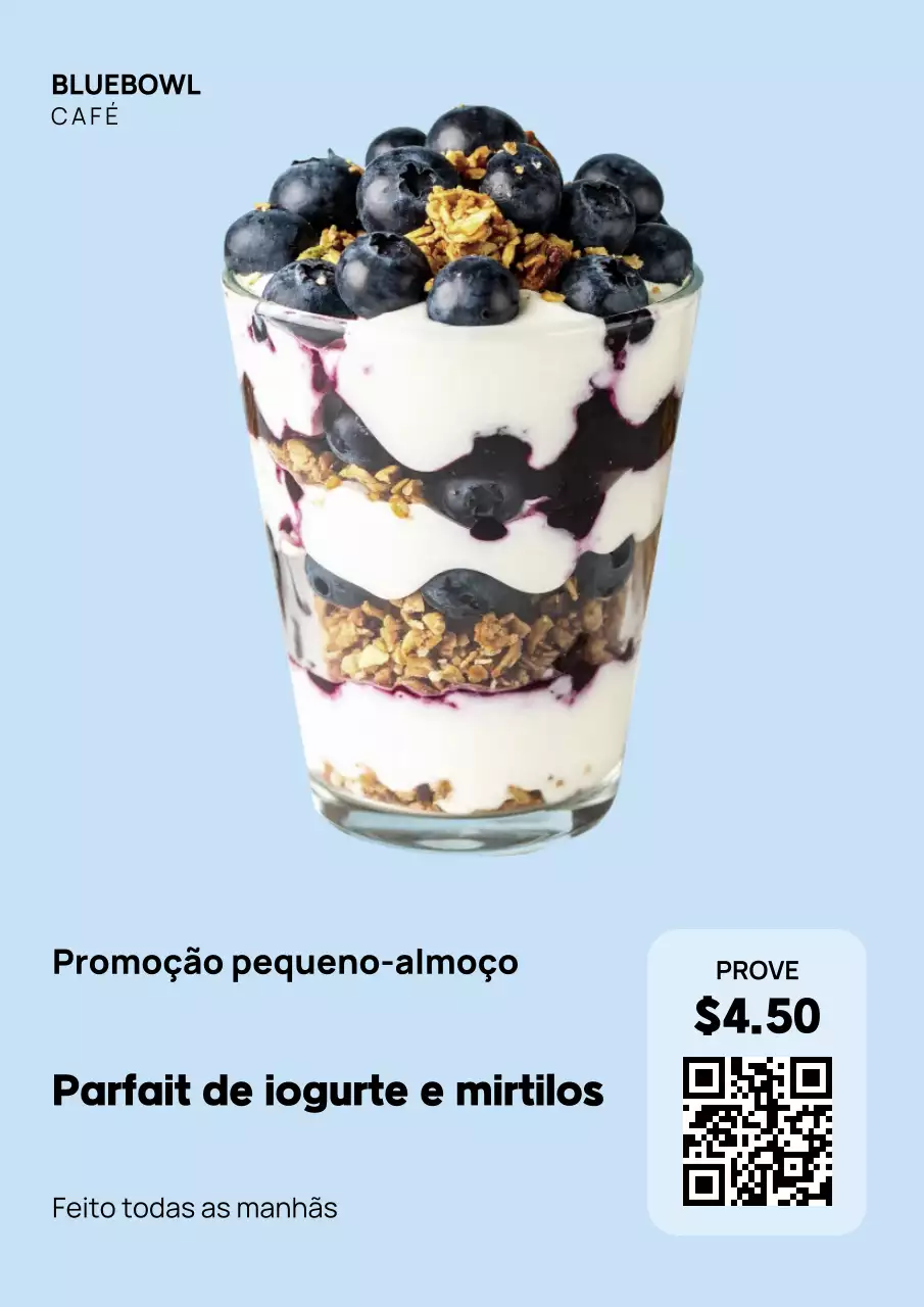 Cartaz promocional de café da manhã moderno azul