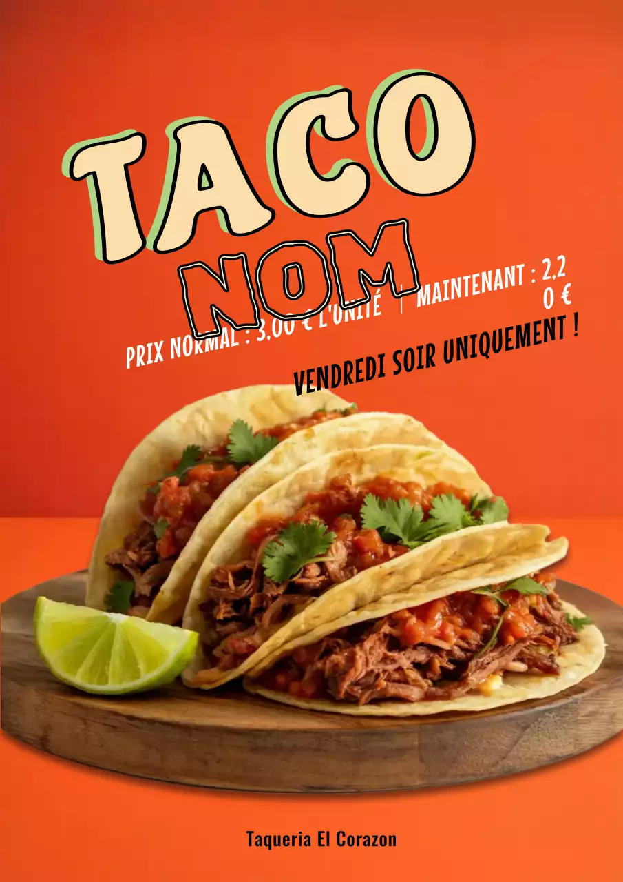 Affiche promotionnelle de tacos rétro orange