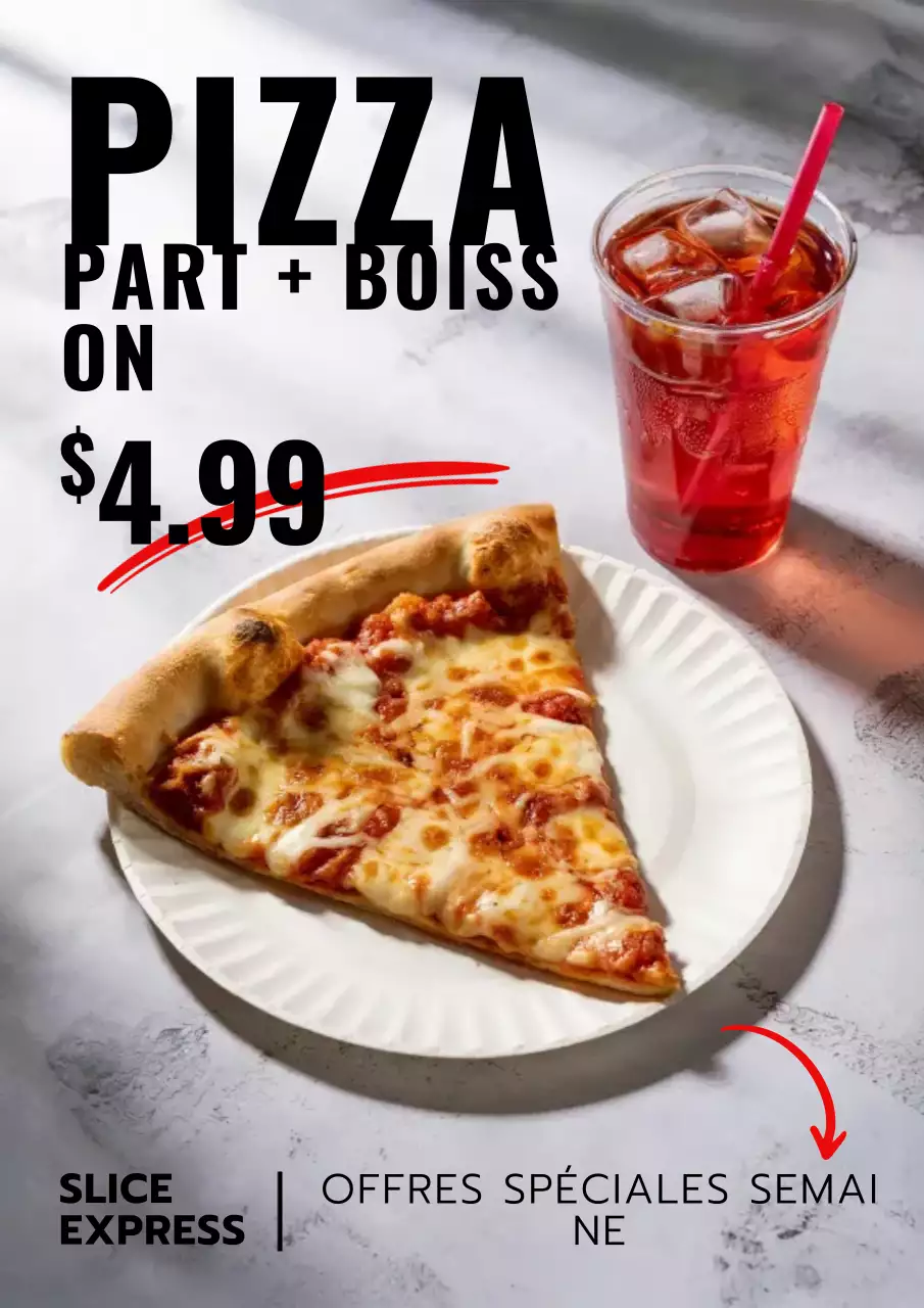 Affiche promotionnelle de pizza moderne grise